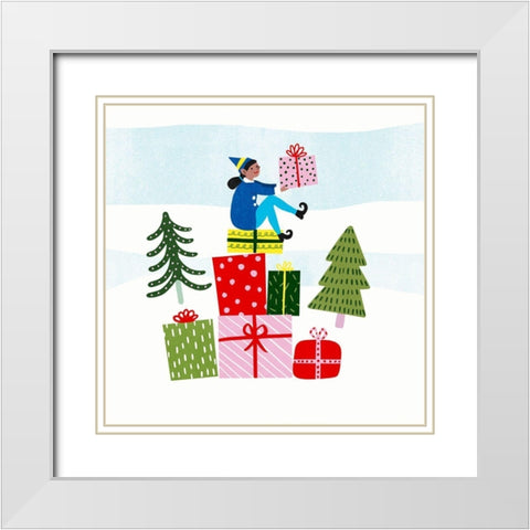 Santas Little Helpers I White Modern Wood Framed Art Print with Double Matting by Barnes, Victoria