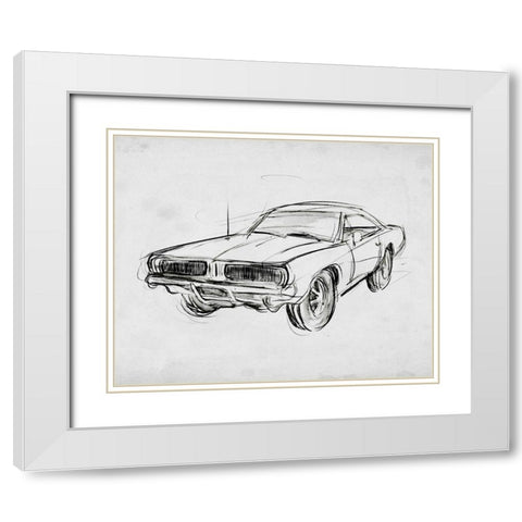 Classic Car Sketch IV White Modern Wood Framed Art Print with Double Matting by Warren, Annie