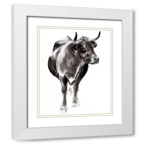 Charcoal Cattle I White Modern Wood Framed Art Print with Double Matting by Parker, Jennifer Paxton