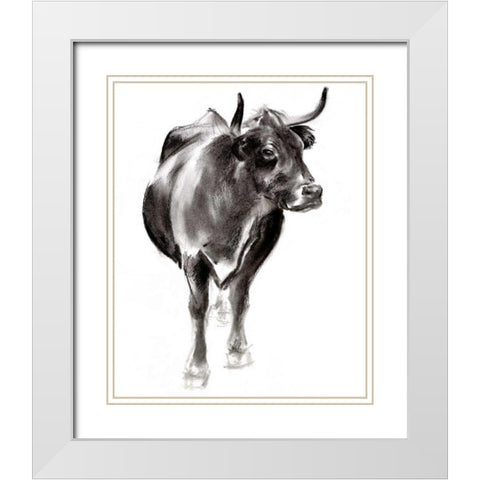 Charcoal Cattle I White Modern Wood Framed Art Print with Double Matting by Parker, Jennifer Paxton