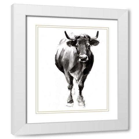 Charcoal Cattle II White Modern Wood Framed Art Print with Double Matting by Parker, Jennifer Paxton