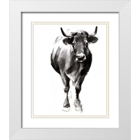 Charcoal Cattle II White Modern Wood Framed Art Print with Double Matting by Parker, Jennifer Paxton