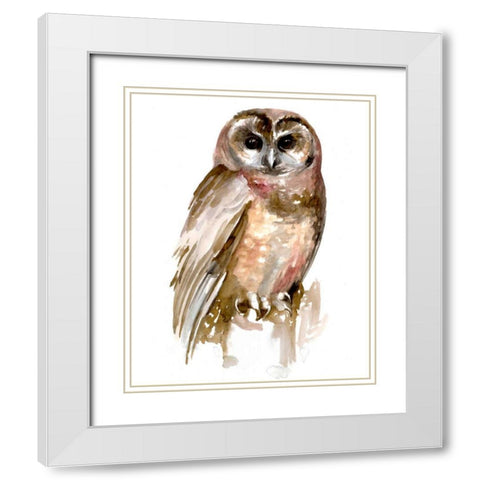 Watercolor Owl II White Modern Wood Framed Art Print with Double Matting by Parker, Jennifer Paxton