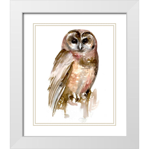 Watercolor Owl II White Modern Wood Framed Art Print with Double Matting by Parker, Jennifer Paxton