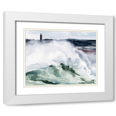 Lighthouse Waves I White Modern Wood Framed Art Print with Double Matting by Parker, Jennifer Paxton