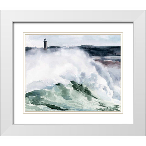 Lighthouse Waves I White Modern Wood Framed Art Print with Double Matting by Parker, Jennifer Paxton