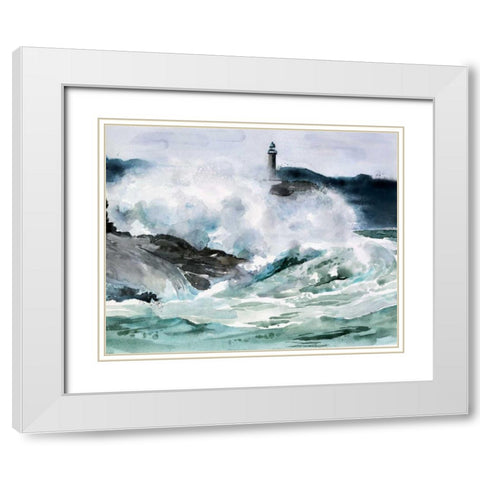 Lighthouse Waves II White Modern Wood Framed Art Print with Double Matting by Parker, Jennifer Paxton