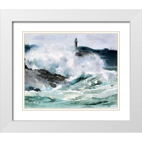 Lighthouse Waves II White Modern Wood Framed Art Print with Double Matting by Parker, Jennifer Paxton