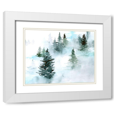 Foggy Evergreens I White Modern Wood Framed Art Print with Double Matting by Parker, Jennifer Paxton