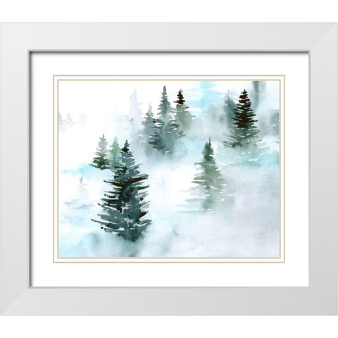 Foggy Evergreens I White Modern Wood Framed Art Print with Double Matting by Parker, Jennifer Paxton