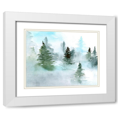 Foggy Evergreens II White Modern Wood Framed Art Print with Double Matting by Parker, Jennifer Paxton