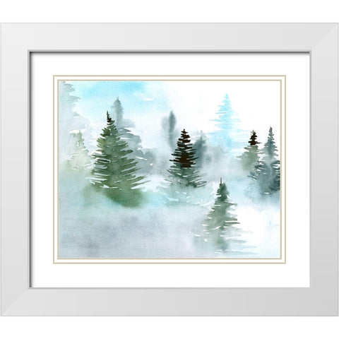 Foggy Evergreens II White Modern Wood Framed Art Print with Double Matting by Parker, Jennifer Paxton