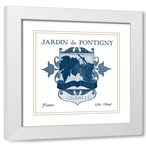 Indigo Wine Labels I White Modern Wood Framed Art Print with Double Matting by Vess, June Erica
