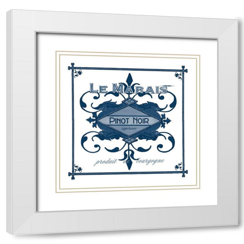 Indigo Wine Labels II White Modern Wood Framed Art Print with Double Matting by Vess, June Erica