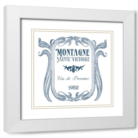 Indigo Wine Labels V White Modern Wood Framed Art Print with Double Matting by Vess, June Erica