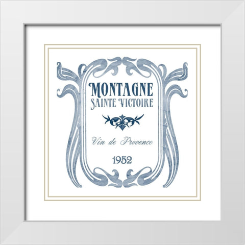 Indigo Wine Labels V White Modern Wood Framed Art Print with Double Matting by Vess, June Erica