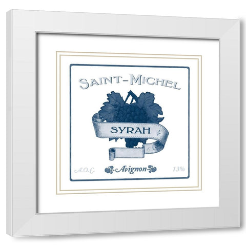 Indigo Wine Labels VI White Modern Wood Framed Art Print with Double Matting by Vess, June Erica