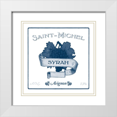 Indigo Wine Labels VI White Modern Wood Framed Art Print with Double Matting by Vess, June Erica