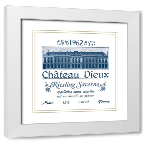Indigo Wine Labels VII White Modern Wood Framed Art Print with Double Matting by Vess, June Erica