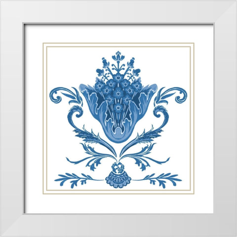Indigo Chintz I White Modern Wood Framed Art Print with Double Matting by Wang, Melissa