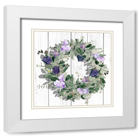 Purple Tulip Wreath II White Modern Wood Framed Art Print with Double Matting by Parker, Jennifer Paxton