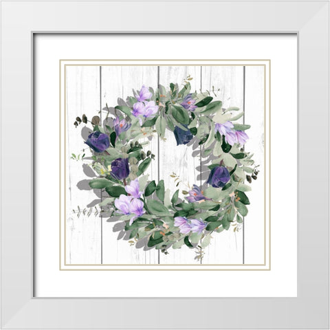 Purple Tulip Wreath II White Modern Wood Framed Art Print with Double Matting by Parker, Jennifer Paxton