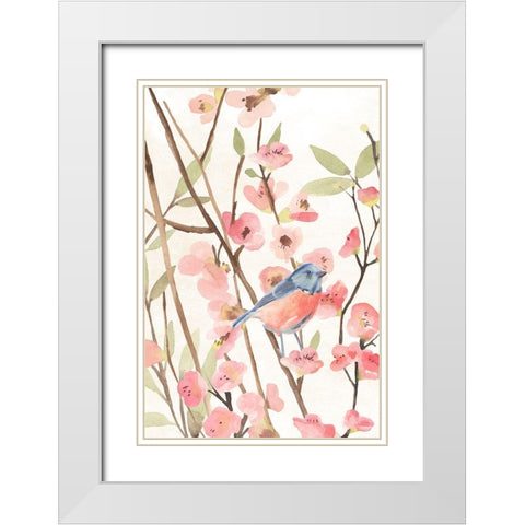 Cherry Blossom Perch I White Modern Wood Framed Art Print with Double Matting by Warren, Annie