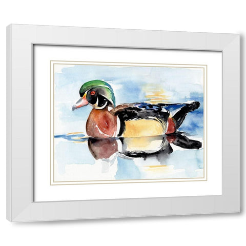 Watercolor Woodduck I White Modern Wood Framed Art Print with Double Matting by Parker, Jennifer Paxton