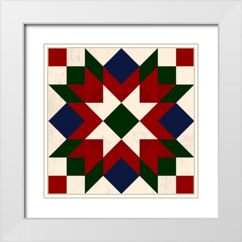Christmas Barn Quilt IV White Modern Wood Framed Art Print with Double Matting by Barnes, Victoria