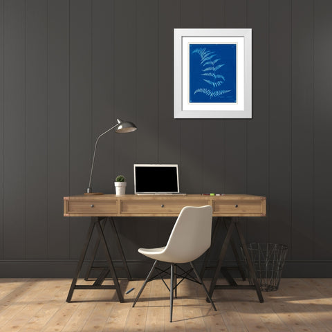 Cyanotype Ferns I White Modern Wood Framed Art Print with Double Matting by Unknown