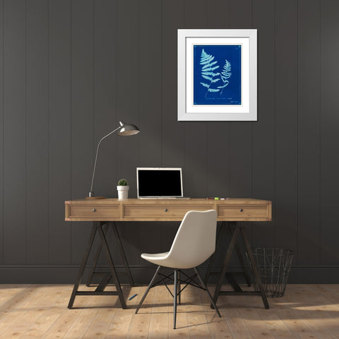 Cyanotype Ferns VIII White Modern Wood Framed Art Print with Double Matting by Unknown
