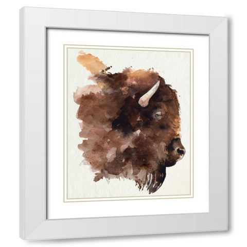 Watercolor Bison Profile I White Modern Wood Framed Art Print with Double Matting by Parker, Jennifer Paxton