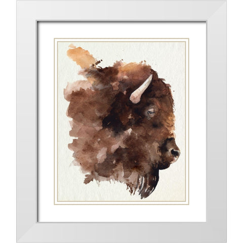 Watercolor Bison Profile I White Modern Wood Framed Art Print with Double Matting by Parker, Jennifer Paxton