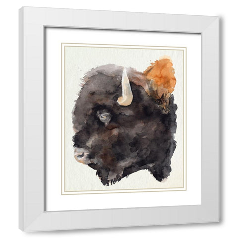 Watercolor Bison Profile II White Modern Wood Framed Art Print with Double Matting by Parker, Jennifer Paxton