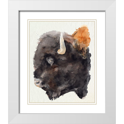 Watercolor Bison Profile II White Modern Wood Framed Art Print with Double Matting by Parker, Jennifer Paxton