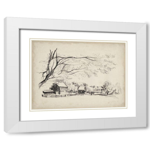 Sketched Barn View I White Modern Wood Framed Art Print with Double Matting by Parker, Jennifer Paxton