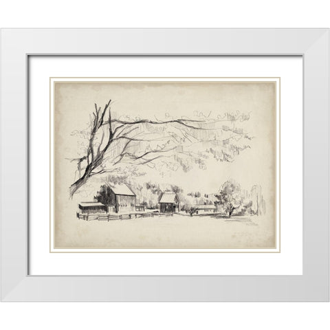 Sketched Barn View I White Modern Wood Framed Art Print with Double Matting by Parker, Jennifer Paxton