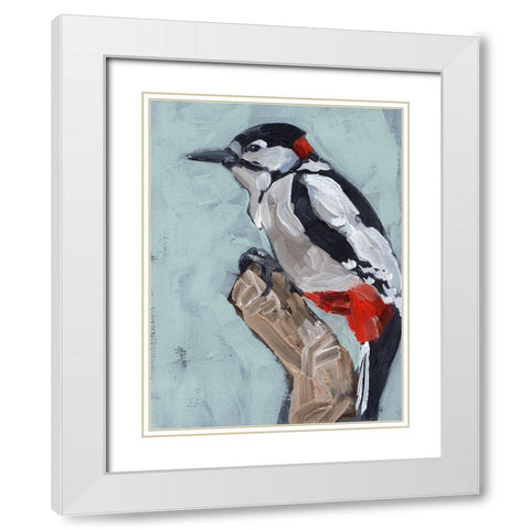 Woodpecker Paintstrokes I White Modern Wood Framed Art Print with Double Matting by Parker, Jennifer Paxton