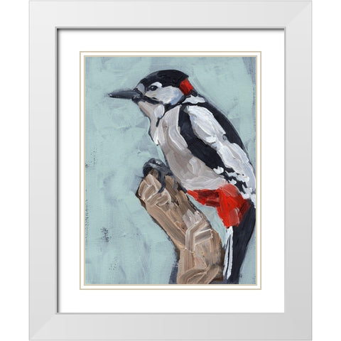 Woodpecker Paintstrokes I White Modern Wood Framed Art Print with Double Matting by Parker, Jennifer Paxton