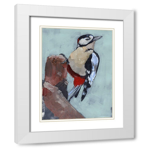 Woodpecker Paintstrokes II White Modern Wood Framed Art Print with Double Matting by Parker, Jennifer Paxton