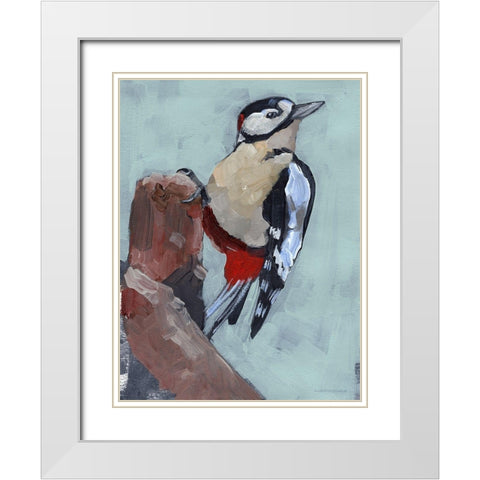 Woodpecker Paintstrokes II White Modern Wood Framed Art Print with Double Matting by Parker, Jennifer Paxton