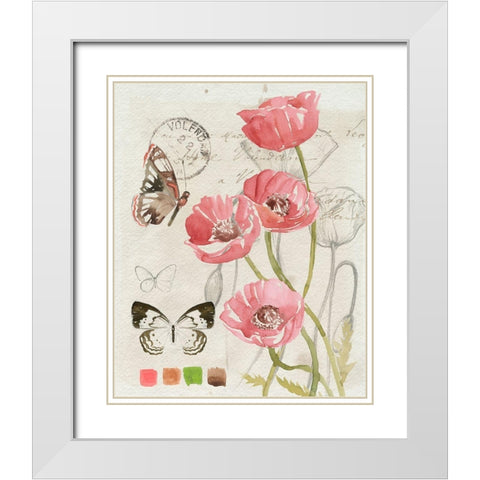 Field Notes Florals I White Modern Wood Framed Art Print with Double Matting by Parker, Jennifer Paxton