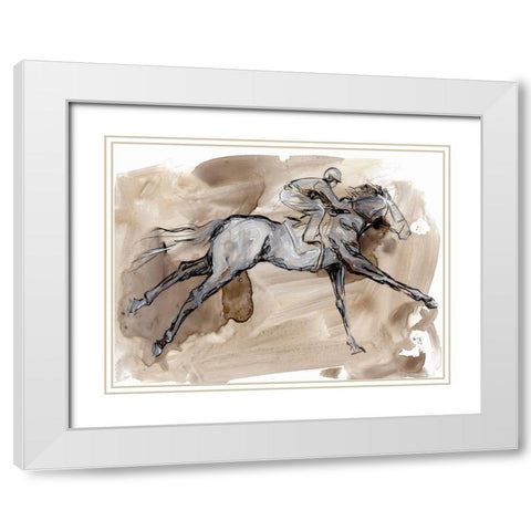 Off to the Races I White Modern Wood Framed Art Print with Double Matting by Parker, Jennifer Paxton