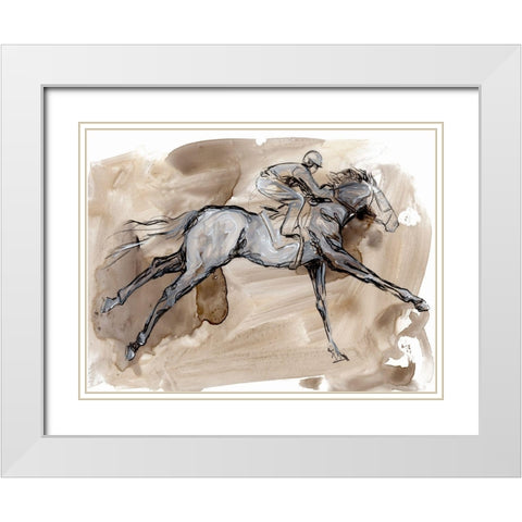Off to the Races I White Modern Wood Framed Art Print with Double Matting by Parker, Jennifer Paxton
