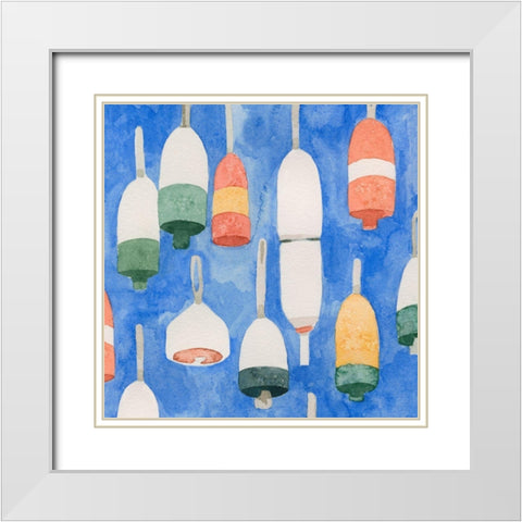 Salty Ocean Buoys I White Modern Wood Framed Art Print with Double Matting by Caroline, Emma