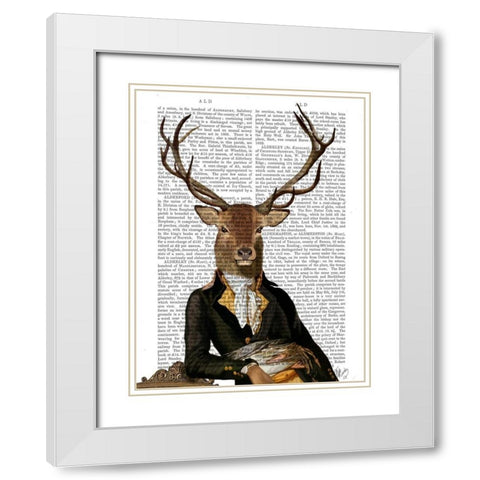 Deer in Chair White Modern Wood Framed Art Print with Double Matting by Fab Funky