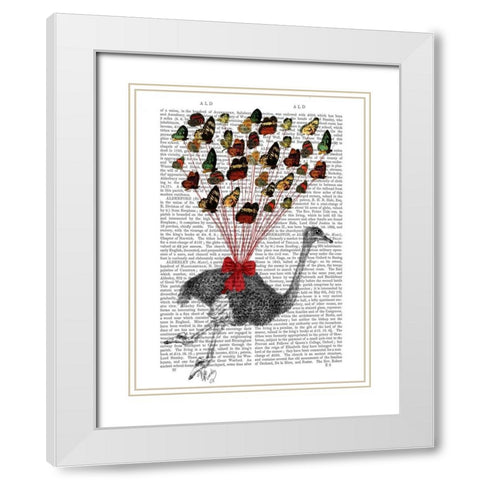Ostrich Flying with Butterflies White Modern Wood Framed Art Print with Double Matting by Fab Funky