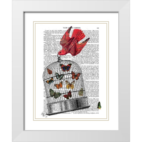 Flying Birdcage White Modern Wood Framed Art Print with Double Matting by Fab Funky