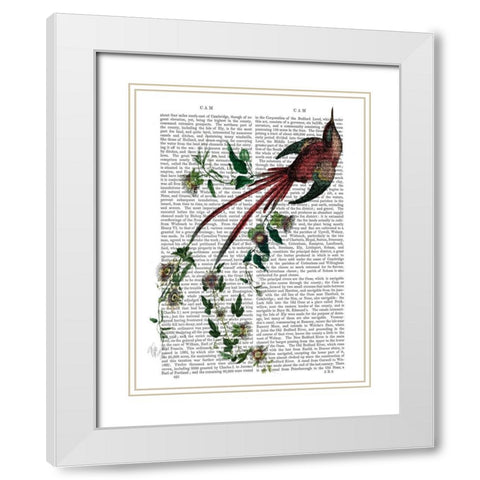 Passion Flower Bird White Modern Wood Framed Art Print with Double Matting by Fab Funky