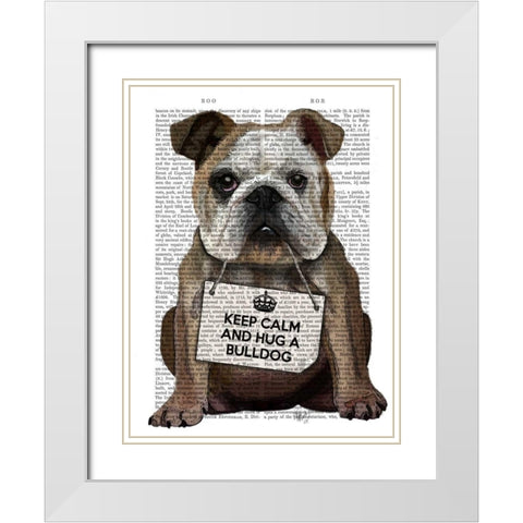 Hug a Bulldog White Modern Wood Framed Art Print with Double Matting by Fab Funky